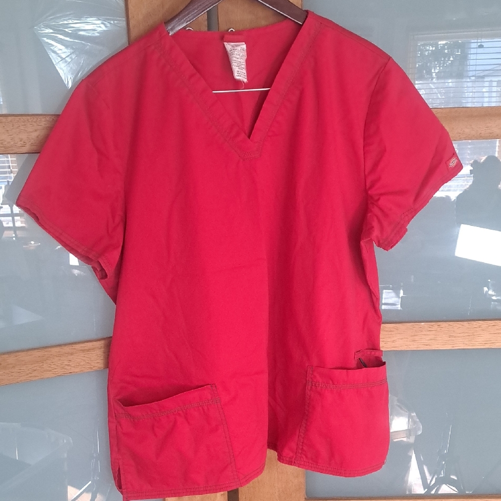 Dickies Crimson V-Neck Scrub Top